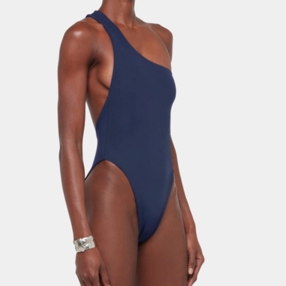 NEW Louisa Ballou‎ Plunge One Shoulder one Piece Asymmetric Swimsuit Blue XS - Picture 2 of 6